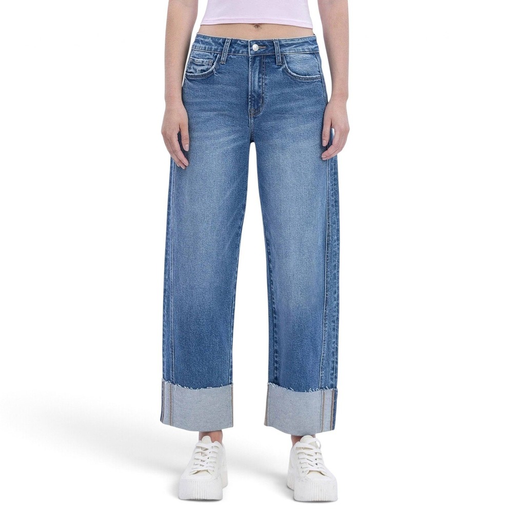Lovervet Molly Cuffed Barrel Jeans Womens 25/1 Blue Smiley Face Back Pockets NEW